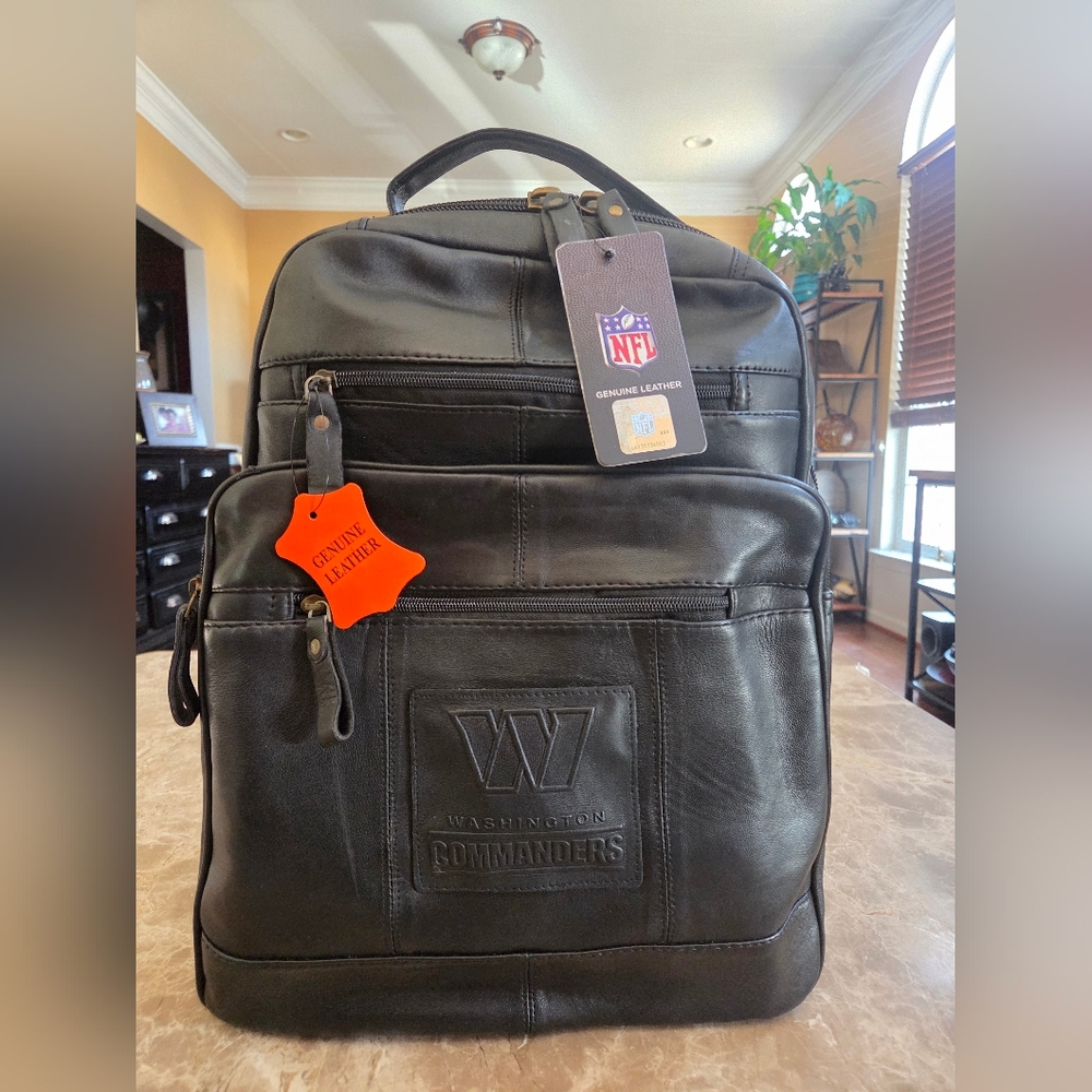 NFL Washington Commanders Black Genuine Leather Backpack NWT